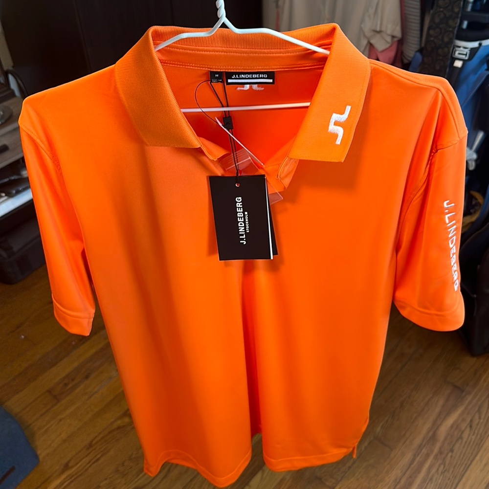 New with Tags J. Lindeberg Golf Shirt Lava Orange Size M